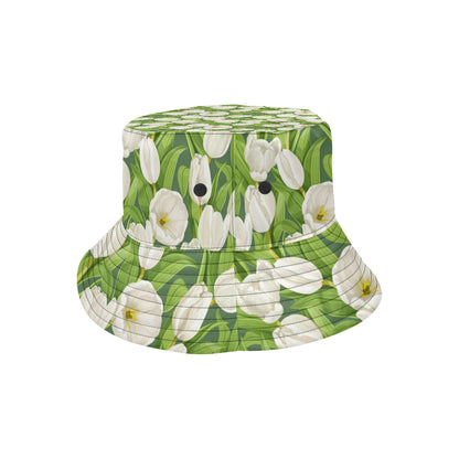 Tulip White Pattern Print Design TP05 Unisex Bucket Hat