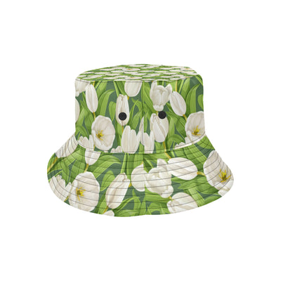 Tulip White Pattern Print Design TP05 Unisex Bucket Hat