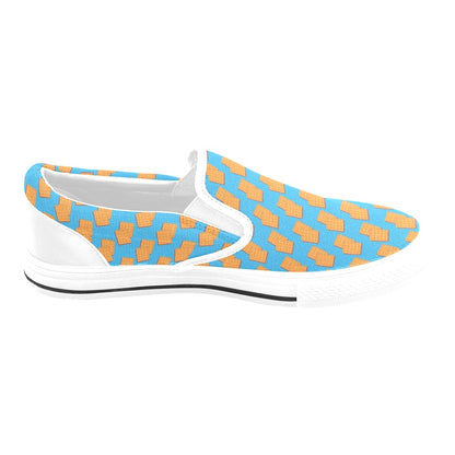 Waffle Print Design LKS304 White Slip Ons Canvas Women's Shoes