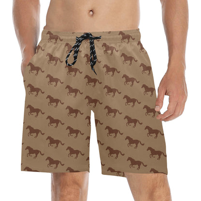 Horse Brown Print Design LKS307 Men's Swim Trunks Beach Shorts