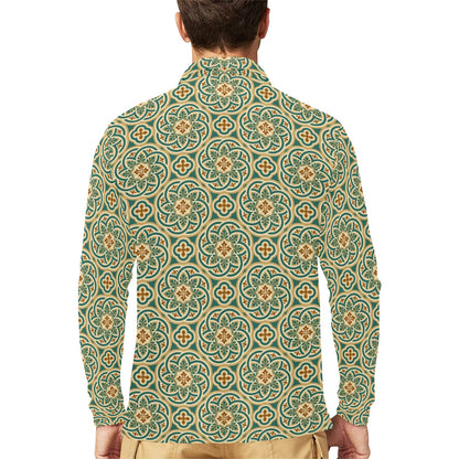 Cross Pattern Print Design 01 Long Sleeve Polo Shirt For Men's