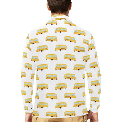 School Bus Print Design LKS306 Long Sleeve Polo Shirt For Men's