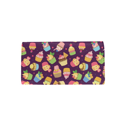 Cupcake Pattern Print Design 05 Women's Trifold Wallet
