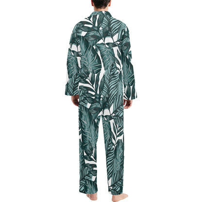 Tropical Palm Leaves Pattern Men's Long Pajama Set