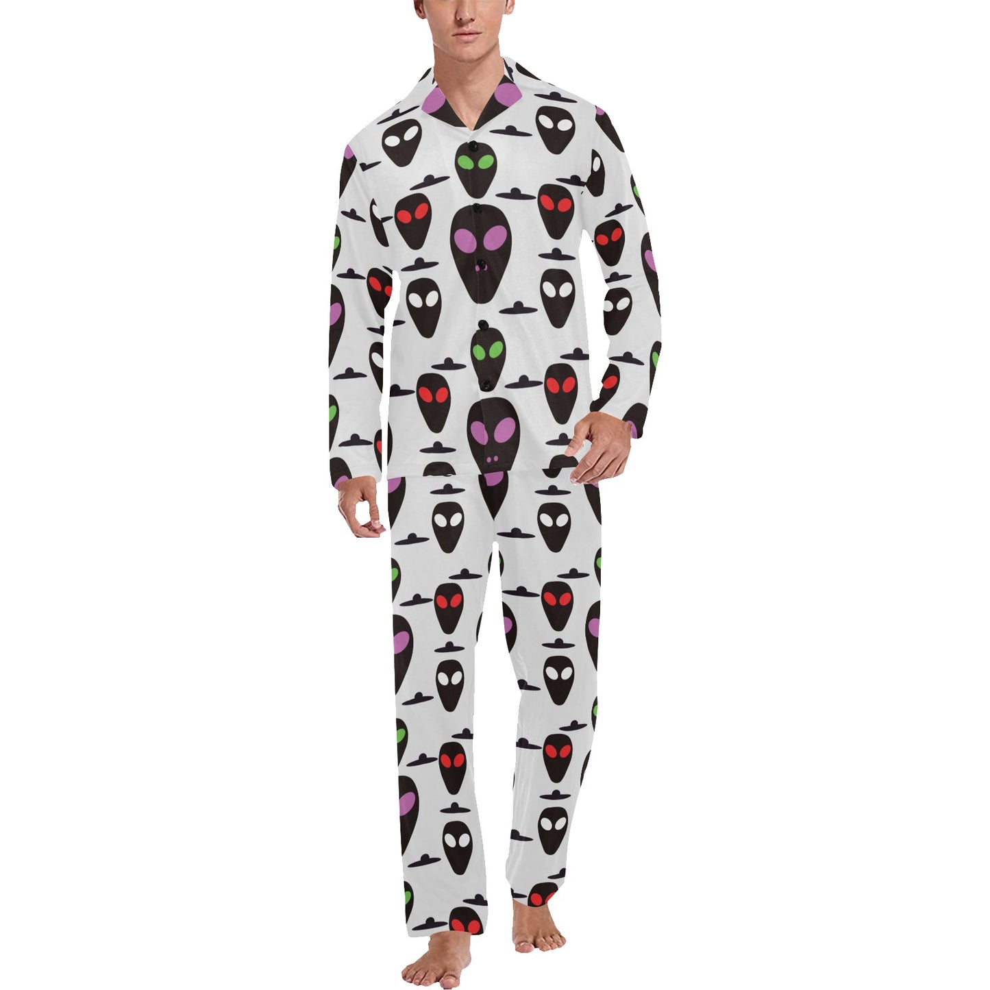 Alien Pattern Print Design 06 Men's Long Pajama Set