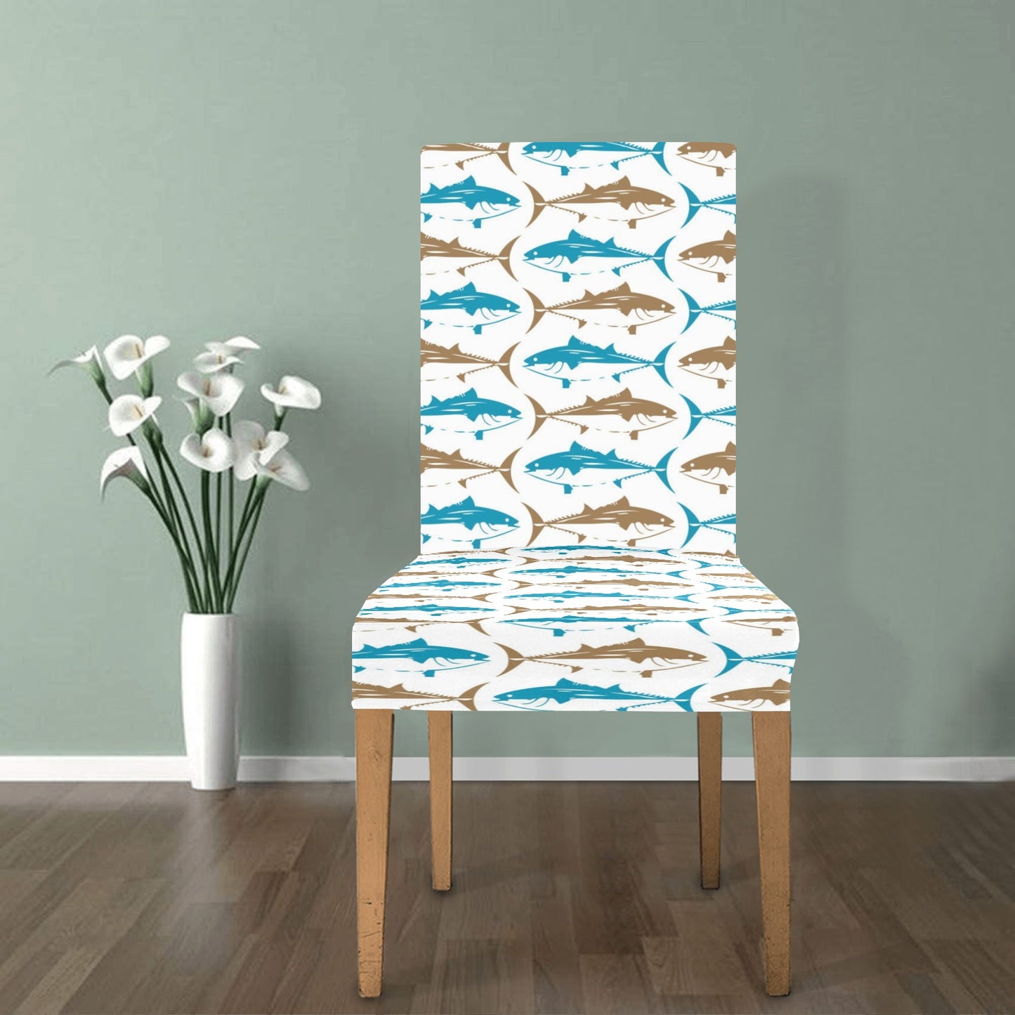 Tuna Fish Print Design LKS301 Dining Chair Slipcover