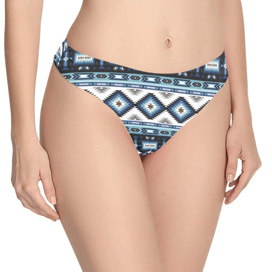 Navajo Dark Blue Print Pattern Women's Thongs