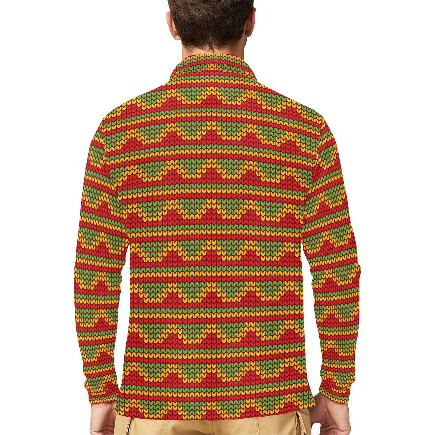 Rasta Reggae Color Print Long Sleeve Polo Shirt For Men's