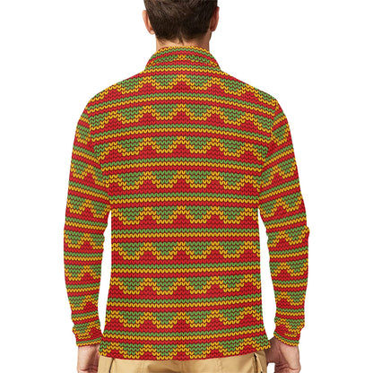 Rasta Reggae Color Print Long Sleeve Polo Shirt For Men's