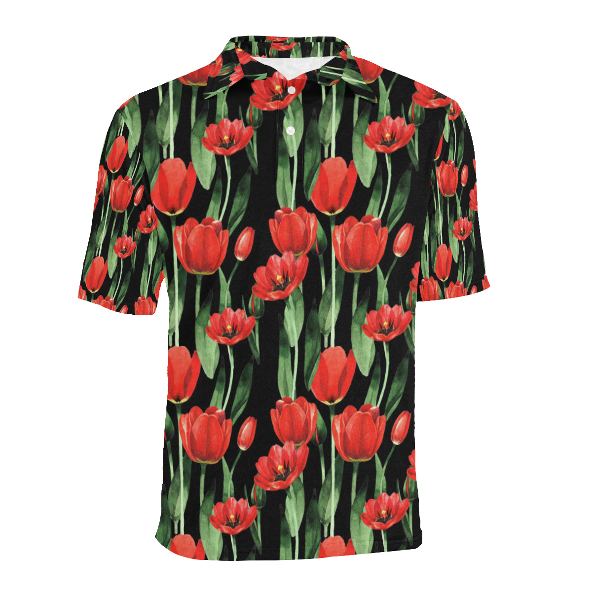Tulip Red Pattern Print Design TP03 Men Polo Shirt