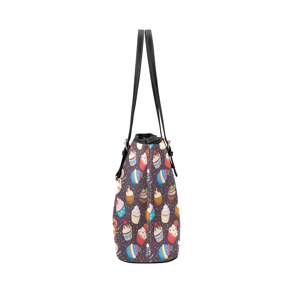 Cupcakes Party Print Pattern Leather Tote Bag