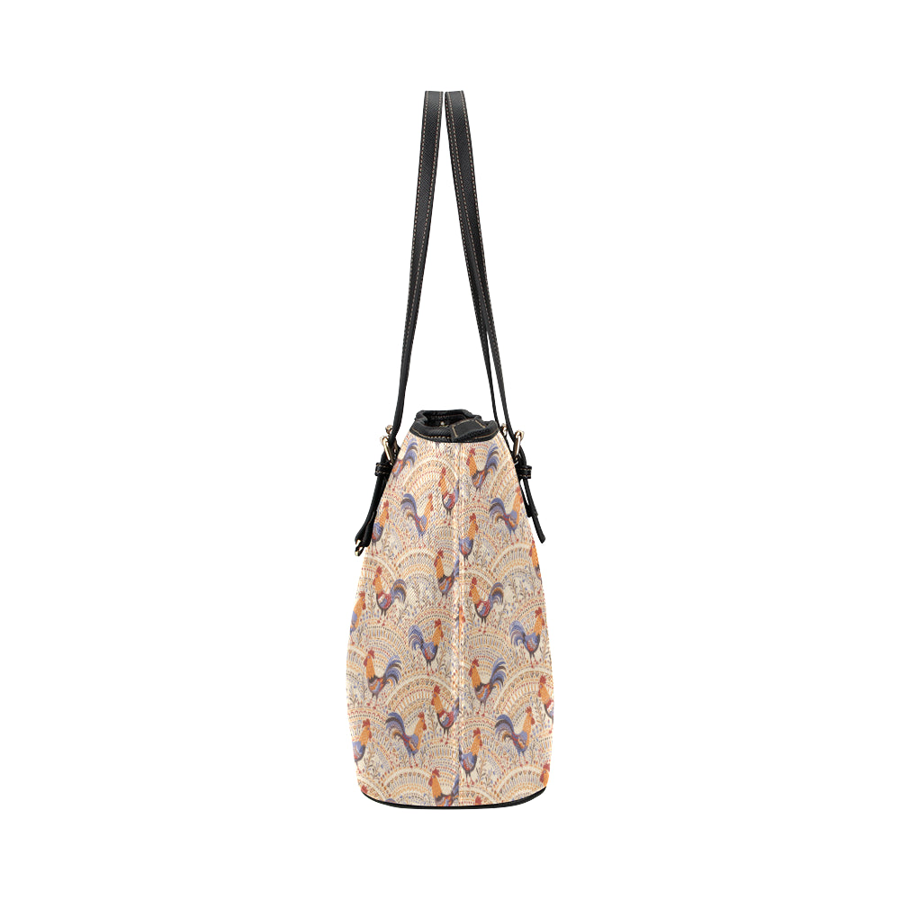 Chicken Boho Style Pattern Leather Tote Bag