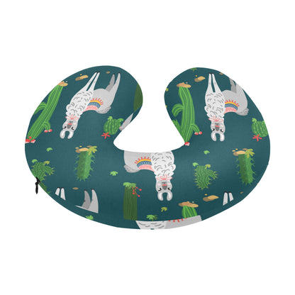 Llama Cactus Pattern Print Design 013 U-Shaped Travel Neck Pillow