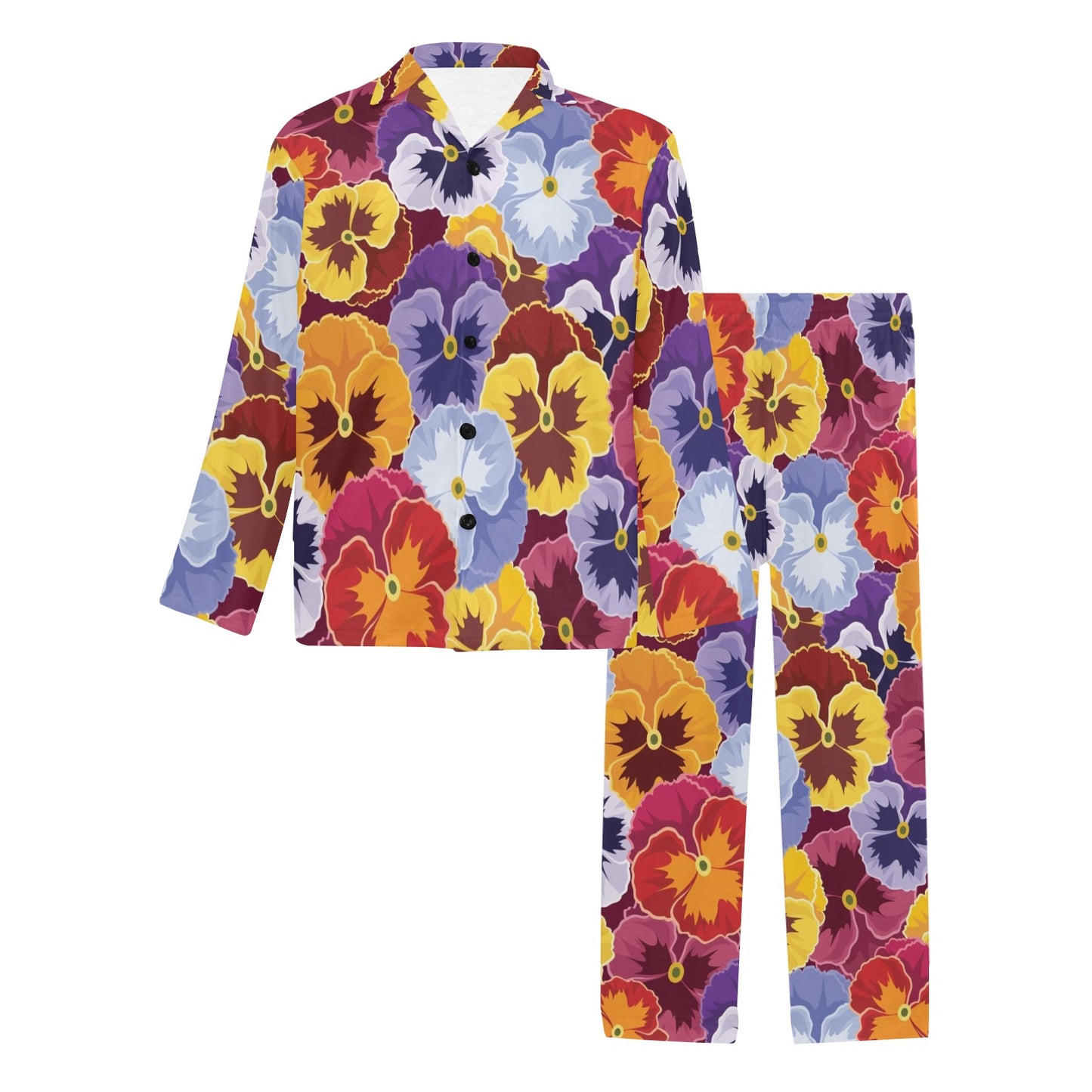 Pansy Pattern Print Design PS01 Men's Long Pajama Set