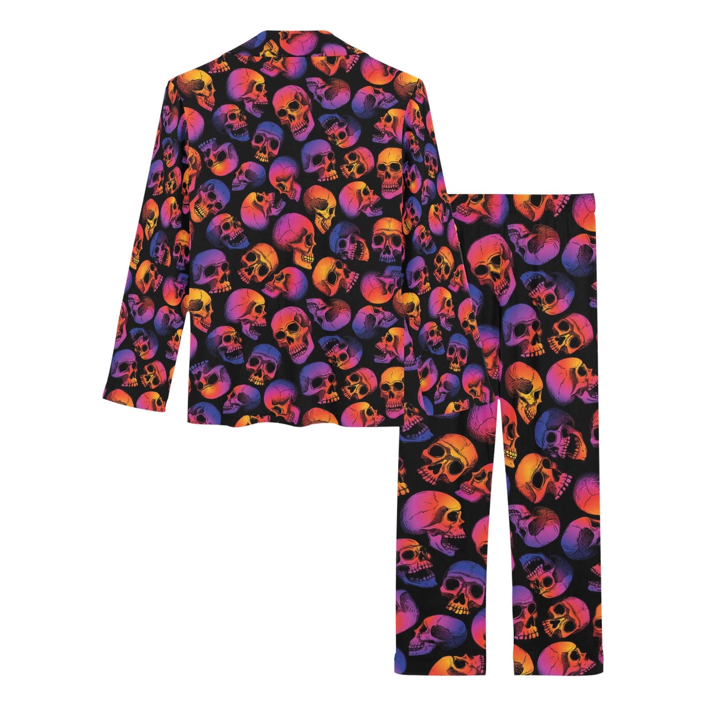 Skull Multicolor Print Design LKS3011 Women's Long Pajama Set