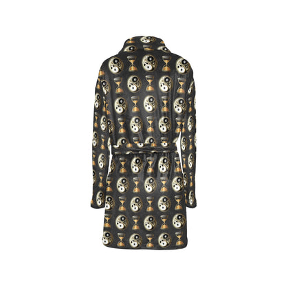 Yin Yang Skull Themed Design Print Women's Fleece Robe
