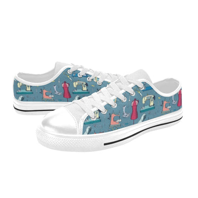 Sewing Equipment Print Design LKS301 Women's White Low Top Shoes