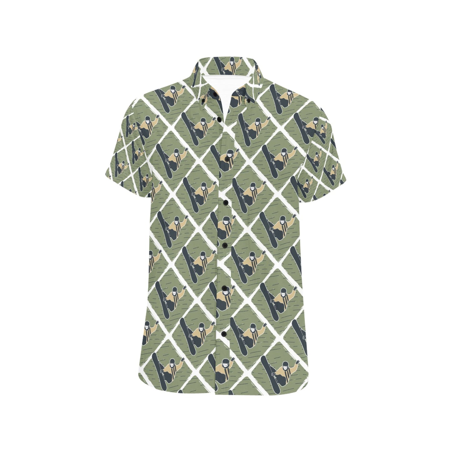 Snowboard Man Print Design LKS302 Men Short Sleeve Button Up Shirt
