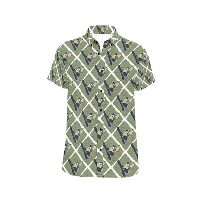 Snowboard Man Print Design LKS302 Men Short Sleeve Button Up Shirt