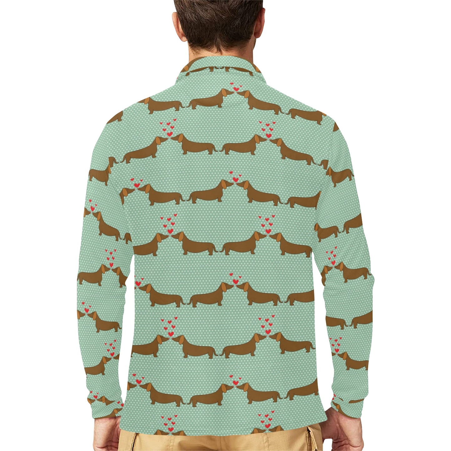 Dachshund Pattern Print Design 02 Long Sleeve Polo Shirt For Men's