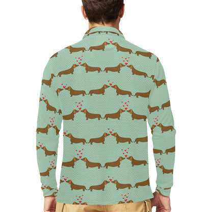 Dachshund Pattern Print Design 02 Long Sleeve Polo Shirt For Men's