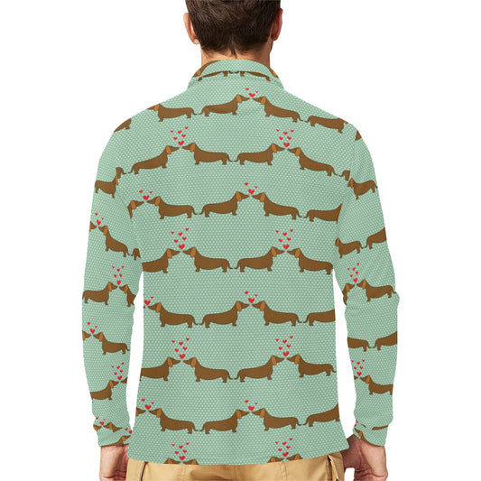 Dachshund Pattern Print Design 02 Long Sleeve Polo Shirt For Men's