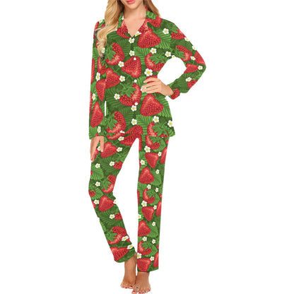Strawberry Pattern Print Design SB05 Women's Long Pajama Set