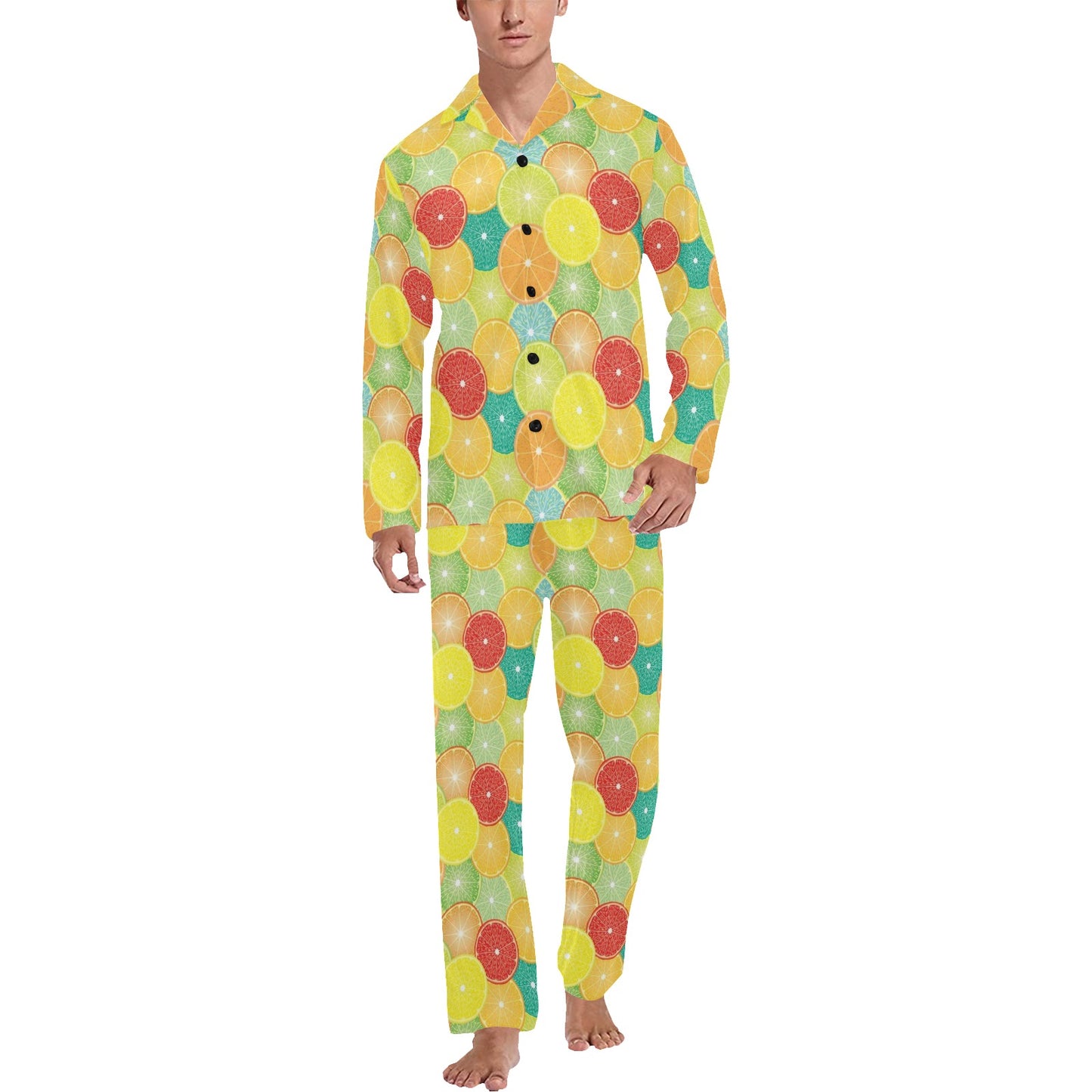 Citrus Pattern Print Design 01 Men's Long Pajama Set