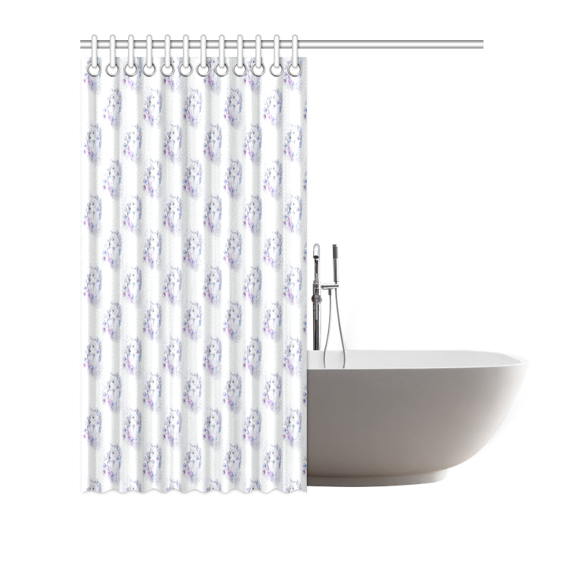 Wolf with Flower Print Design Shower Curtain