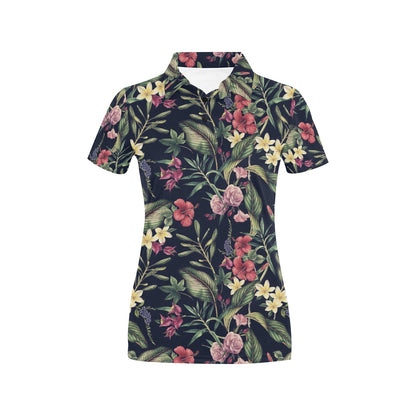 Tropical Flower Pattern Women's Polo Shirt