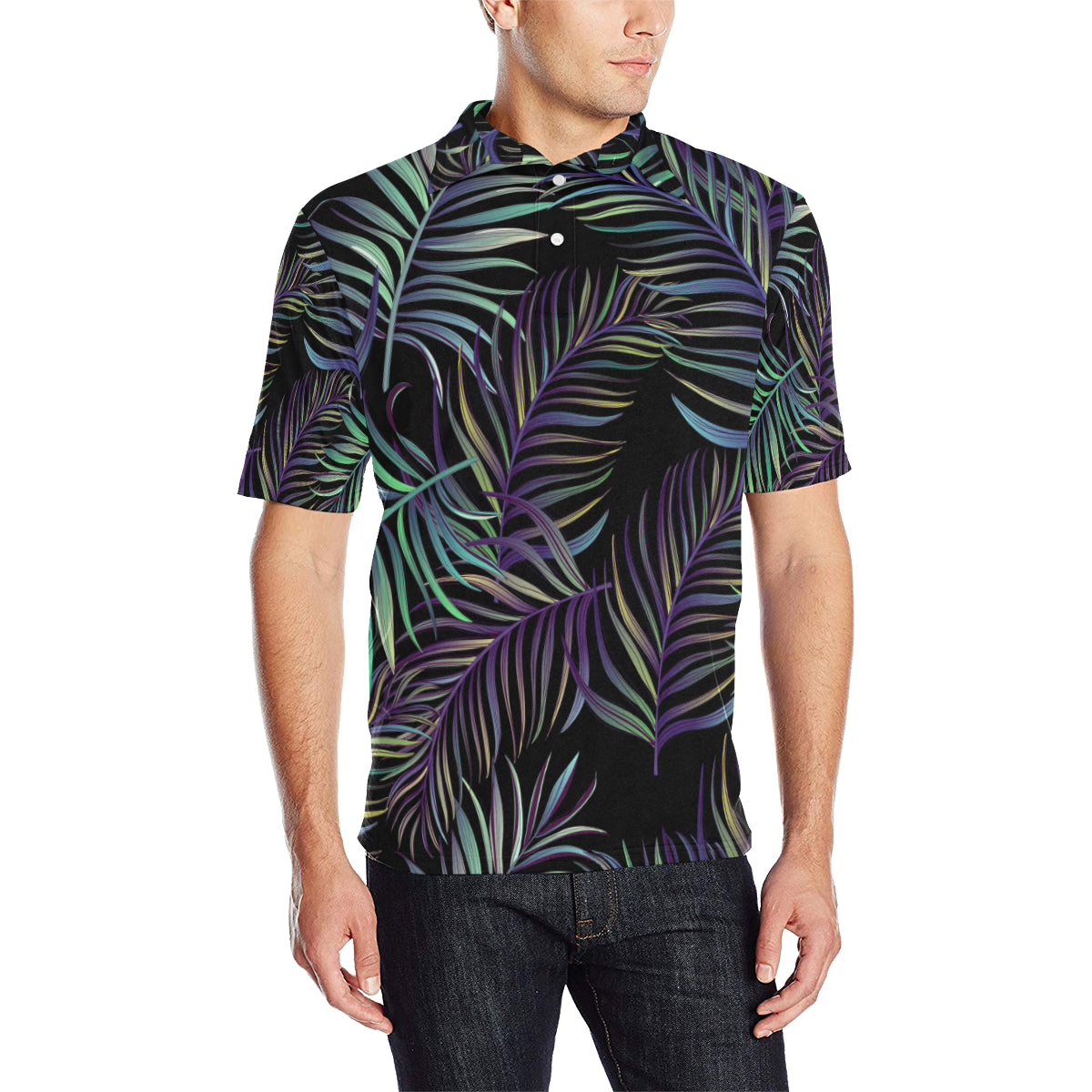 Tropical Palm Leaves Pattern Brightness Men Polo Shirt