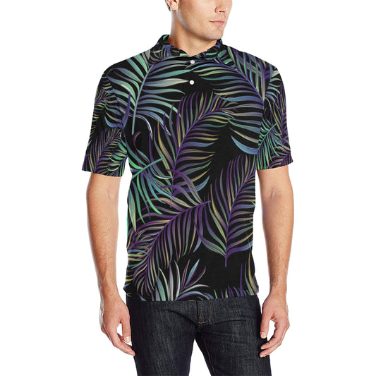 Tropical Palm Leaves Pattern Brightness Men Polo Shirt