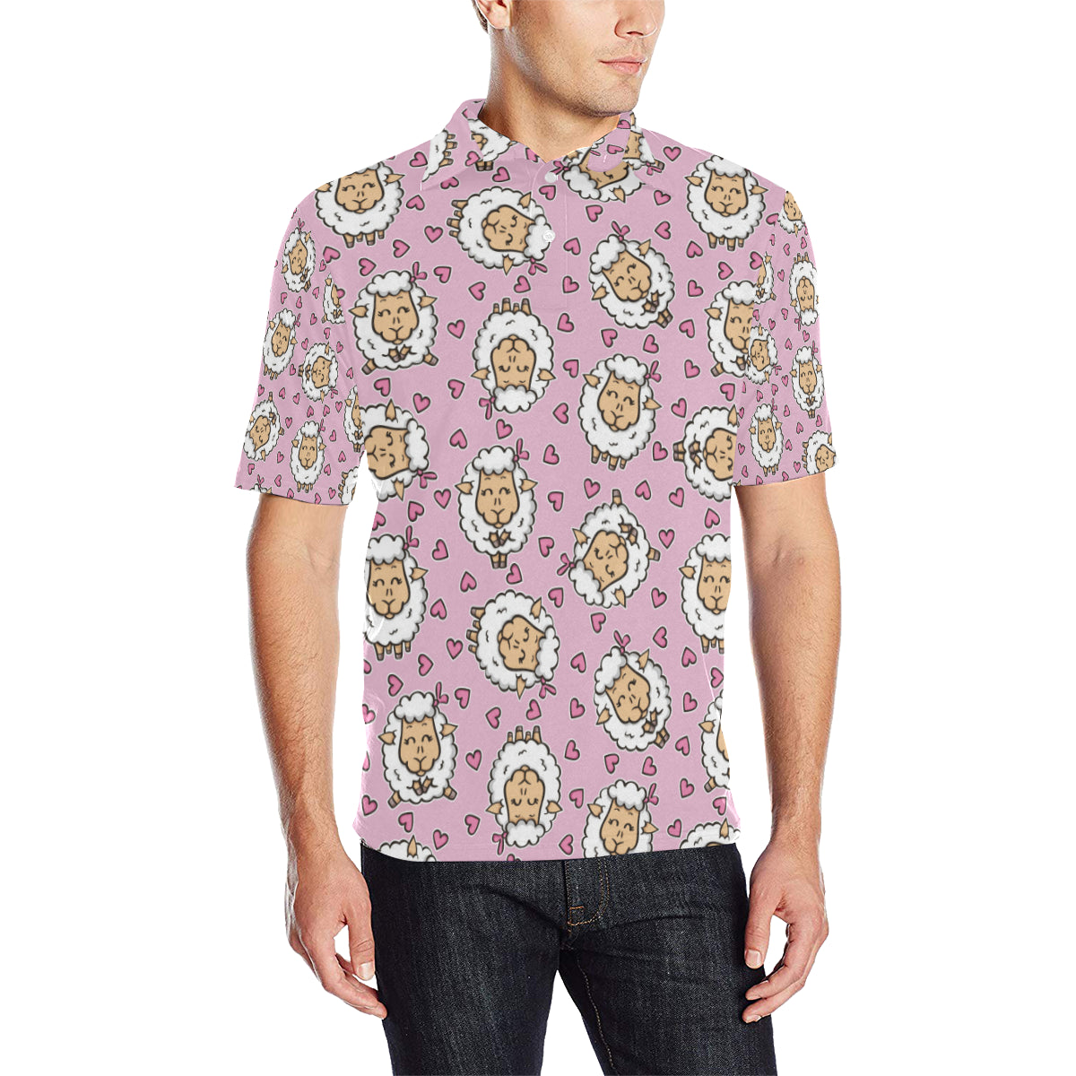 Sheep Cute Pattern Print Design 01 Men Polo Shirt