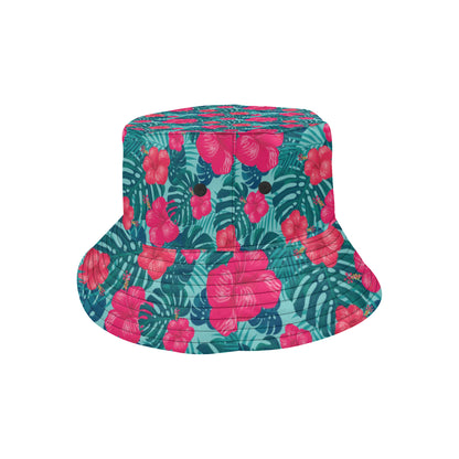 Red Hibiscus Pattern Print Design HB017 Unisex Bucket Hat