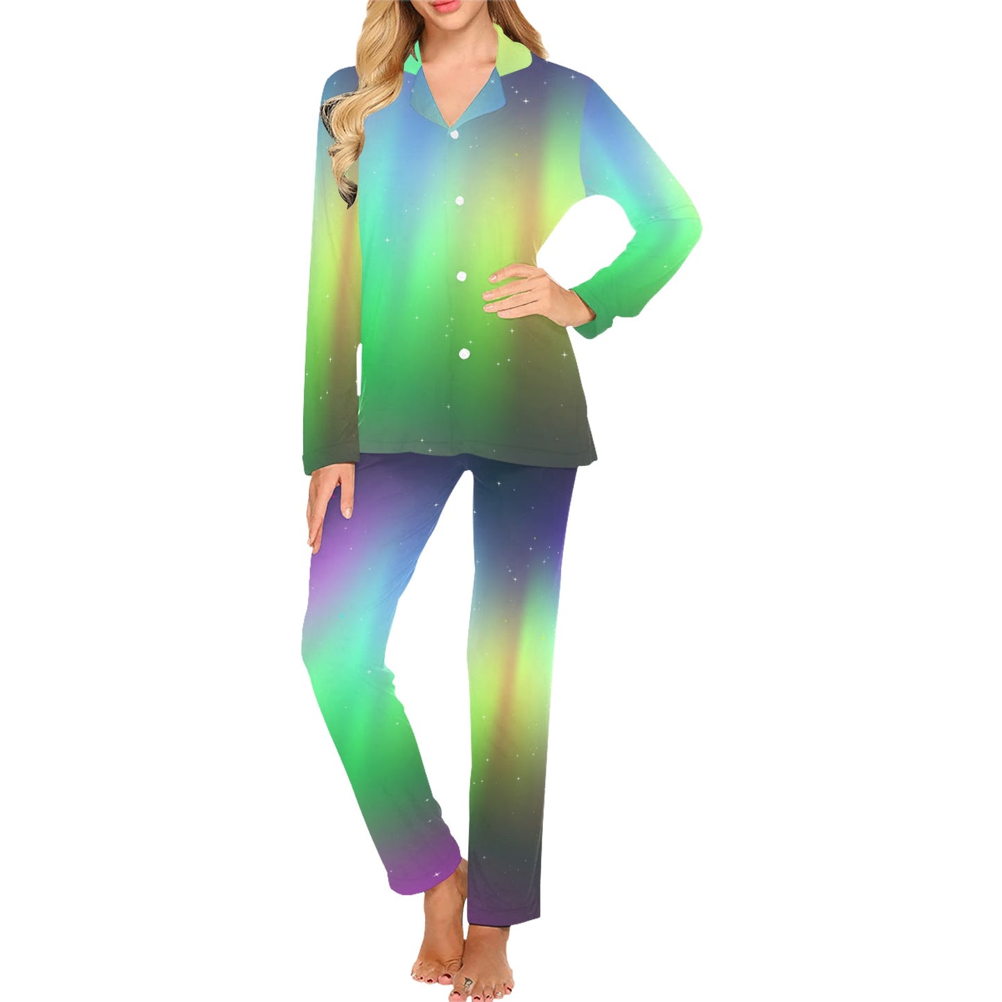Aurora Borealis Pattern Print Design 03 Women's Long Pajama Set