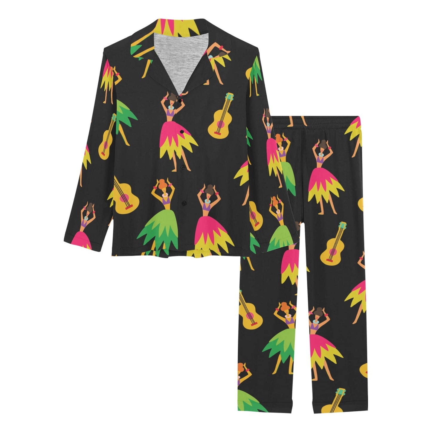 Hula Dancers Hawaiian Girl Pattern Print Design 03 Women's Long Pajama Set