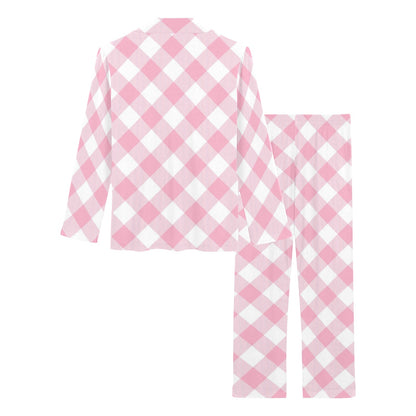 Gingham Pink Pattern Print Design 02 Women's Long Pajama Set