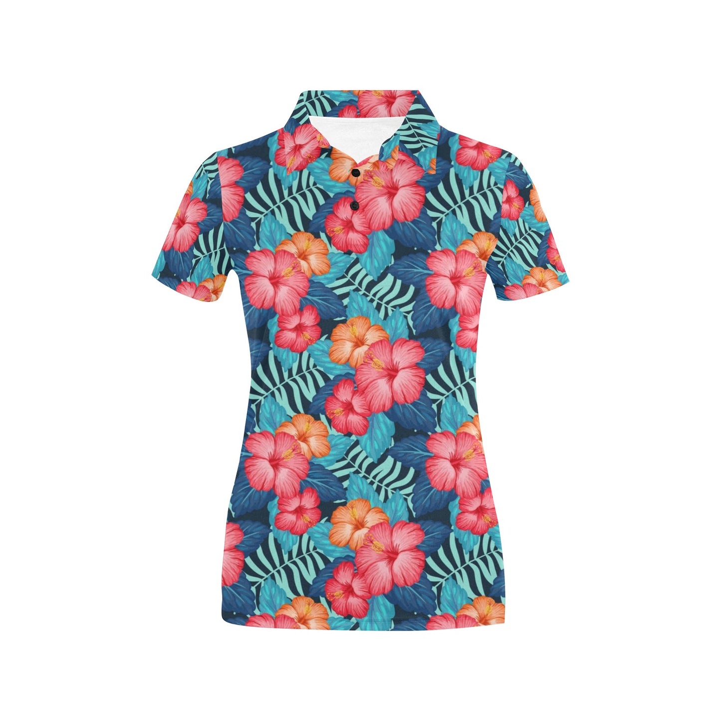 Red Hibiscus Pattern Print Design HB02 Women's Polo Shirt