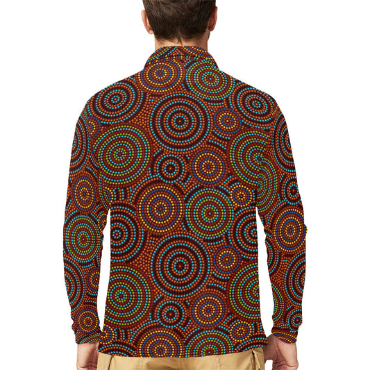 Aboriginal Print Design LKS403 Long Sleeve Polo Shirt For Men's