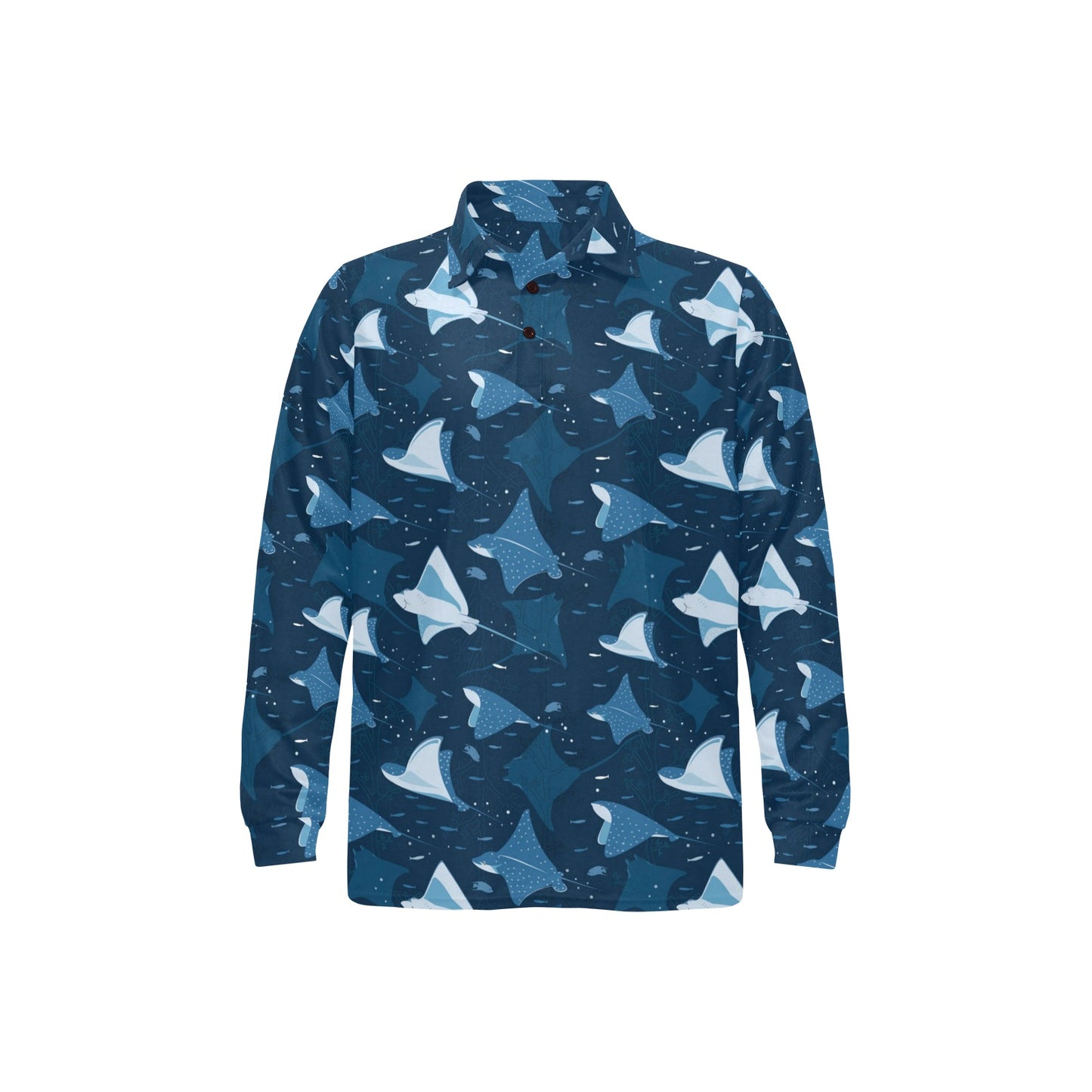 Manta Ray Pattern Print Design 02 Long Sleeve Polo Shirt For Men's