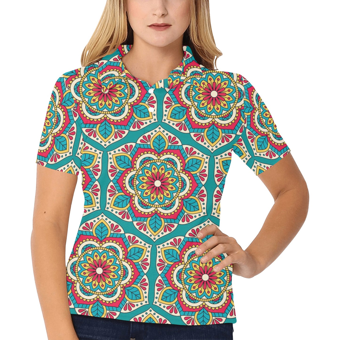 Mandala Pattern Print Design 03 Women's Polo Shirt