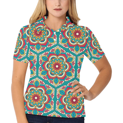 Mandala Pattern Print Design 03 Women's Polo Shirt