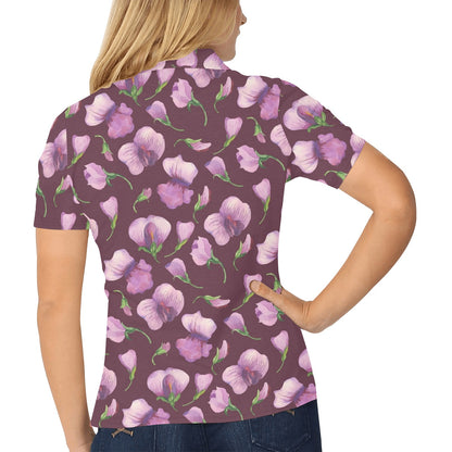 Peony Pattern Print Design PE010 Women's Polo Shirt