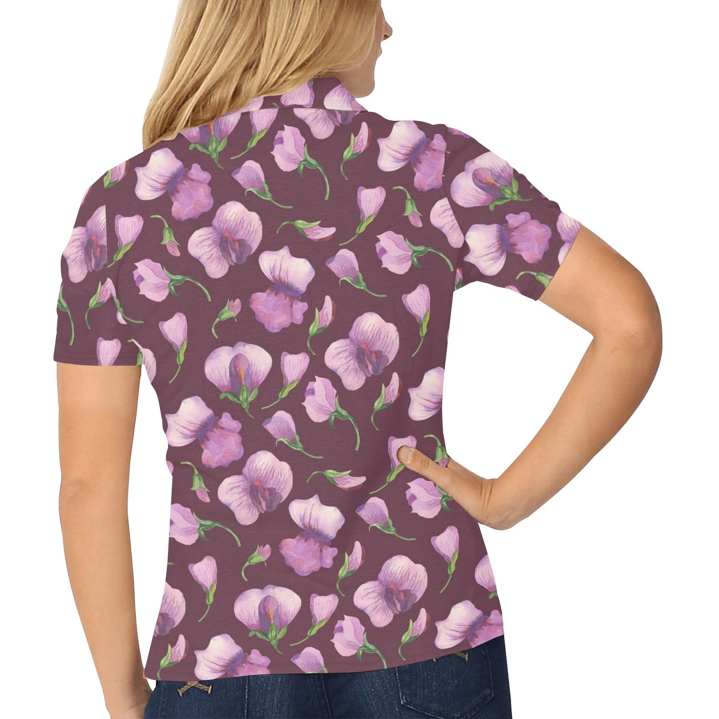 Peony Pattern Print Design PE010 Women's Polo Shirt