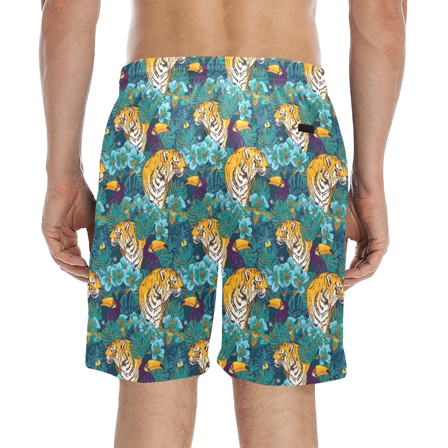Tiger Tropical Print Design LKS301 Men's Swim Trunks Beach Shorts