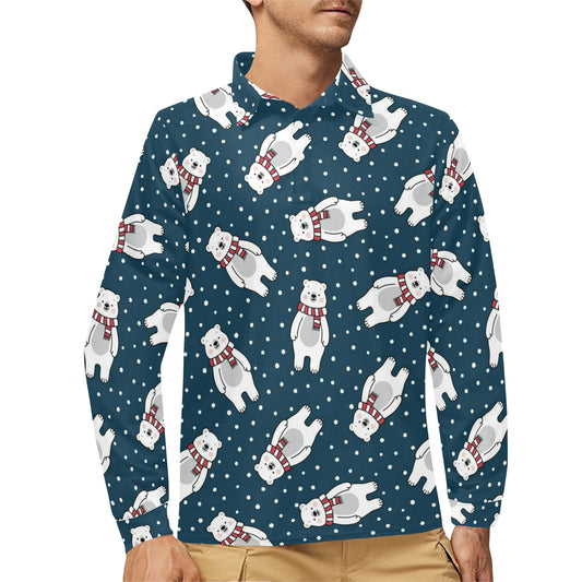 Polar Bear Pattern Print Design PB05 Long Sleeve Polo Shirt For Men's