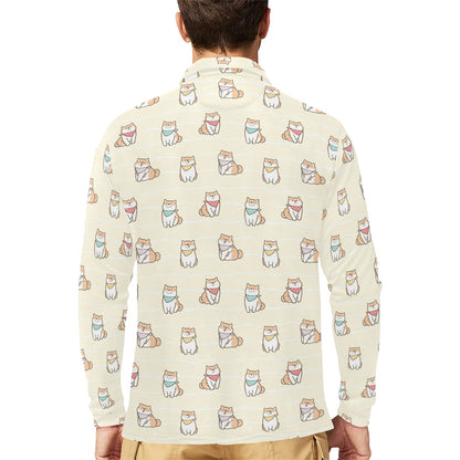 Shiba Inu Print Design LKS306 Long Sleeve Polo Shirt For Men's