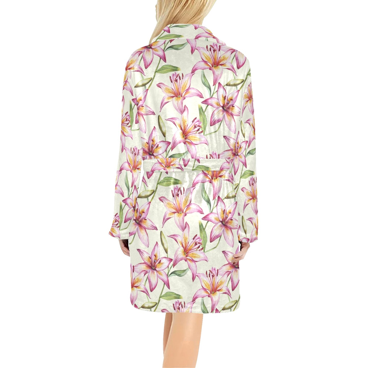Lily Pattern Print Design LY011 Women's Fleece Robe