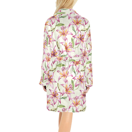 Lily Pattern Print Design LY011 Women's Fleece Robe