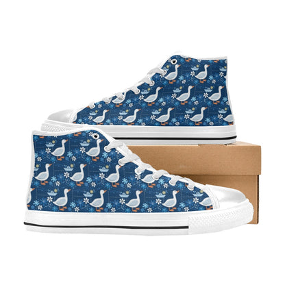 Goose Print Design LKS405 Men's High Top Canvas Shoes